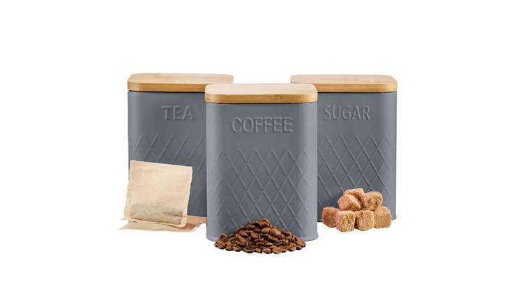 Cooks Professional 3 Piece Square Kitchen Storage Set with Bamboo Lids - Grey