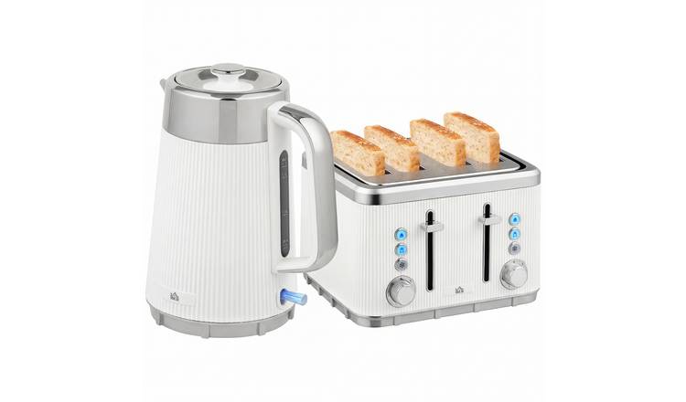 HOMCOM Stainless Steel Kettle and 4 Slice Toaster Set - White