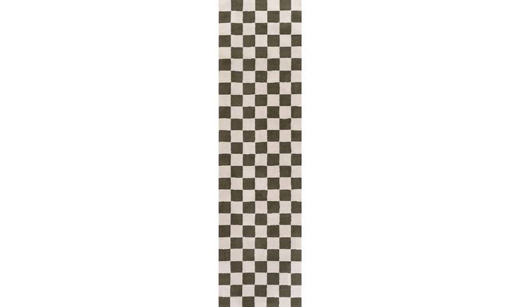 The Rugs Olive Loft Checkered Runner Rug - 80 x 300cm