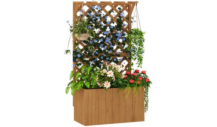 Outsunny Wooden Freestanding Outdoor Planter Box with Liner - Natural Wood