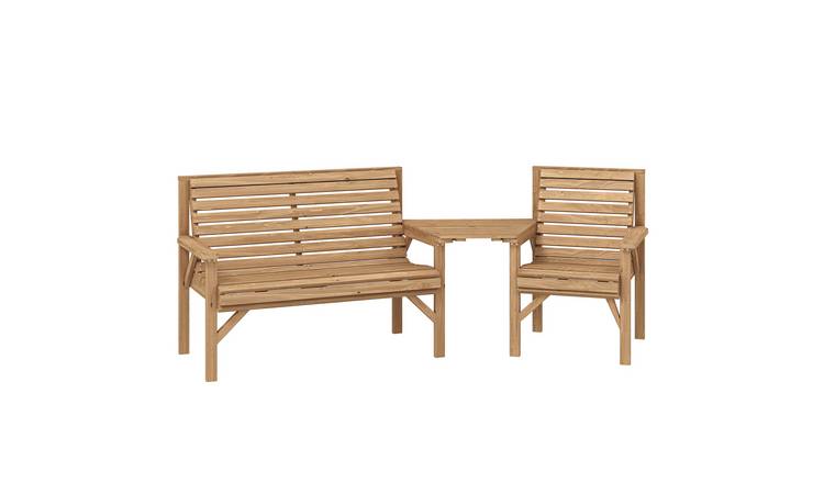 Outsunny 3 Seater Wooden Garden Furniture Set with Parasol Hole - Natural Wood