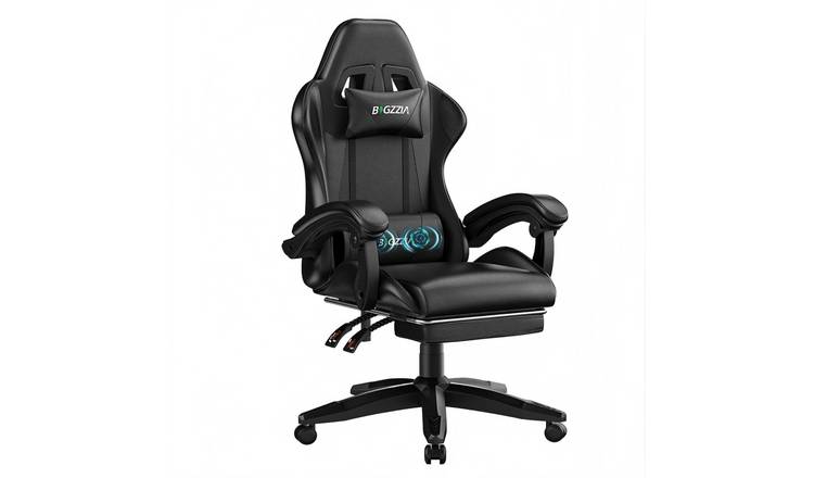 Rattantree Ergonomic Massage Gaming Chair with Footrest - Black