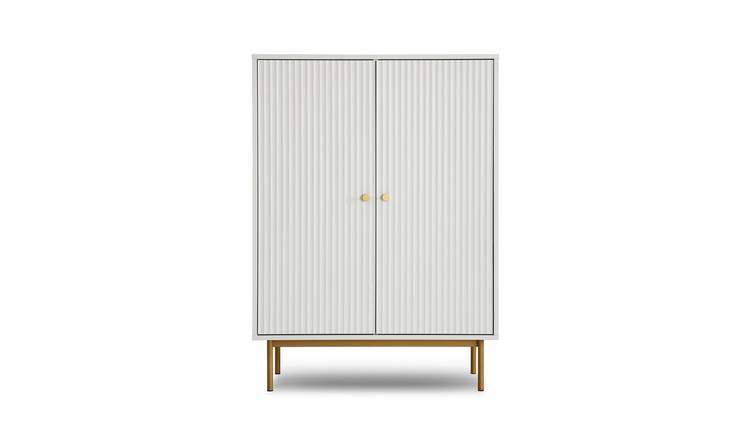 HomeGardenDirect Devon Fluted Highboard Storage Cabinet - White