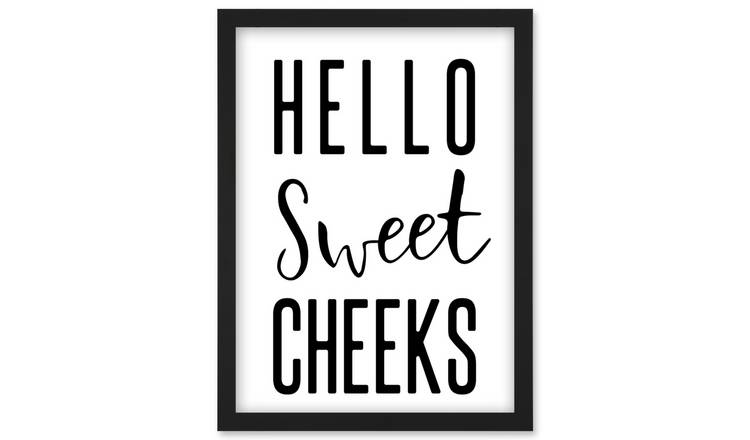 Funny Bathroom Wall Art 'Hello Sweet Cheeks' Framed Art Print - A4