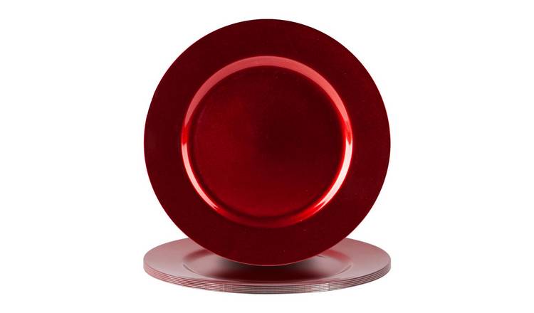 Argon Tableware Metallic Charger Plates - Red - Set of 6