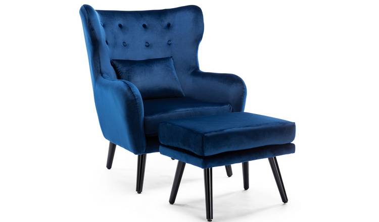 Furniture Online Winslow Wingback Fabric Button Back Chair W Footstool - Navy