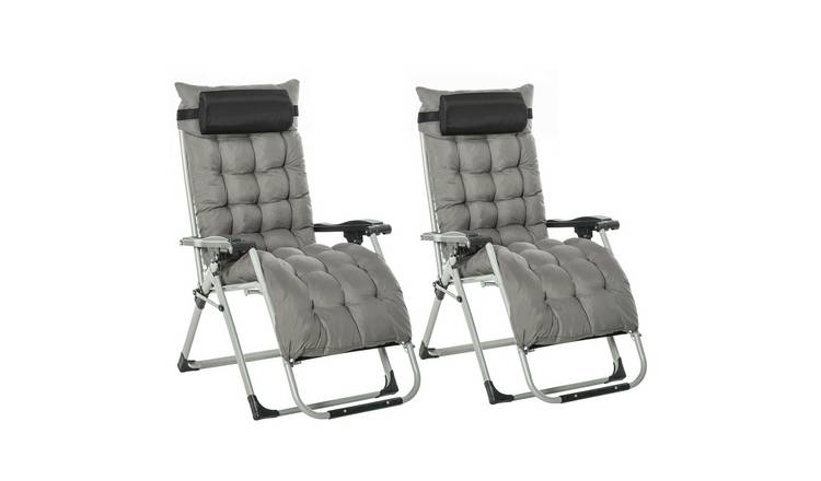 Outsunny 2 Piece Metal Foldable Reclining Garden Sun Lounger - Dark Grey