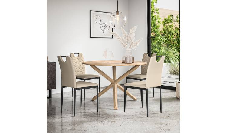 Furniture Online Malvern Monza Oak Table Dining Table & 4 Beige Chairs
