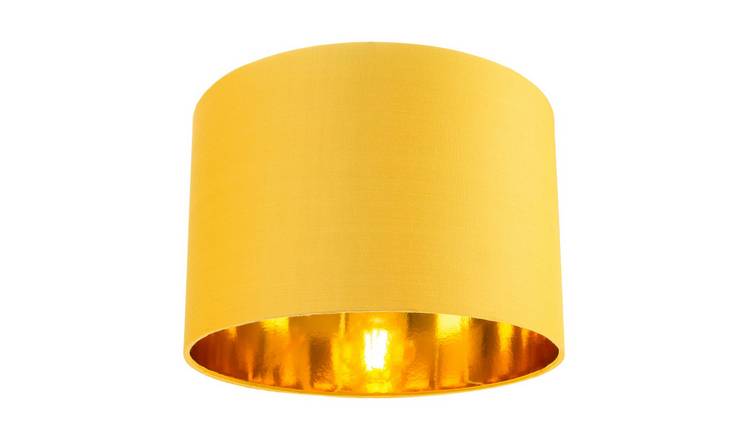 Happy Homewares Ochre Cotton with Shiny Gold Inner Lampshade - 30cm