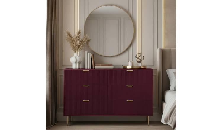 OHS Ribbed Engineered Wood 6 Drawer Unit - Dark Berry