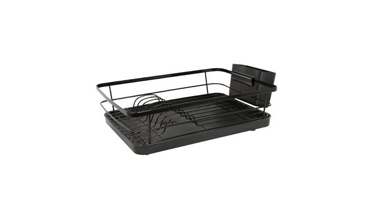 Harbour Housewares Metal Dish Drainer Rack with Drip Tray - Black