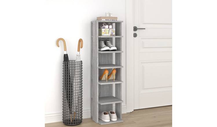 Walplus Engineered Wood Shoe Rack - Grey Sonoma - 27.5 x 27 x 102 cm