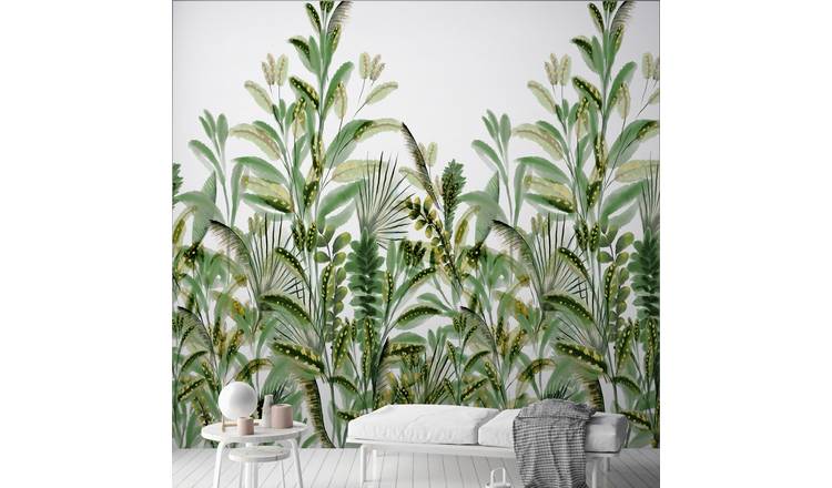 Grandeco Rainforest 3 lane Repeatable Textured Wallpaper Mural  - Green