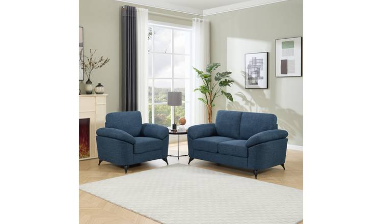 Furniture Online Malmo Scandi Style Linen 1+2 Seater Sofa Set - Blue