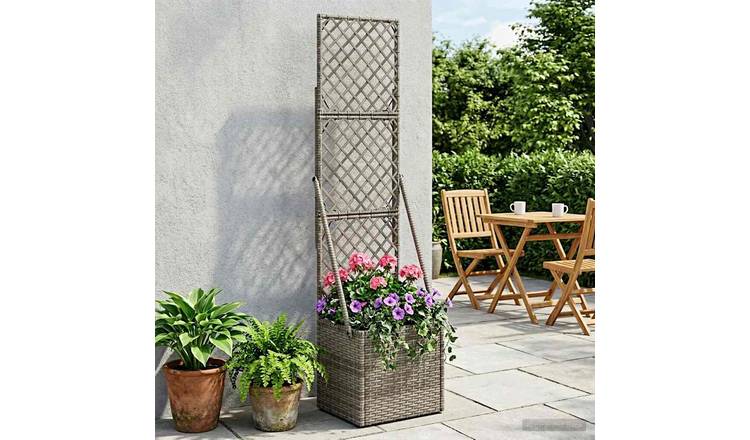 Walplus Poly Rattan Garden Planter - Grey - 35 x 30 x 135 cm