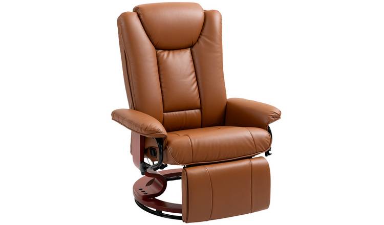 HOMCOM Faux Leather Adjustable Swivel Recliner Armchair - Brown