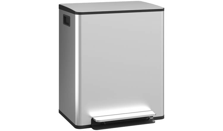 HOMCOM 50L Dual Kitchen Bin with Inner Buckets- Silver