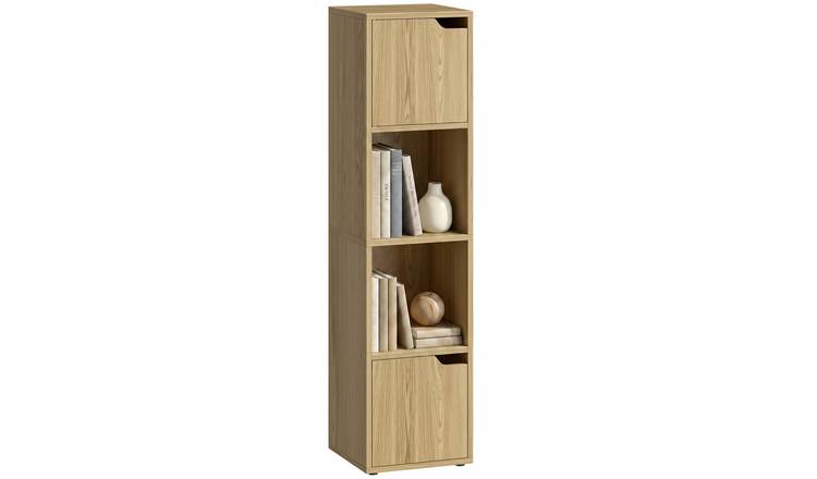 HOMCOM 4 Tier Storage Bookcase with 2 Cabinets and Doors - Oak