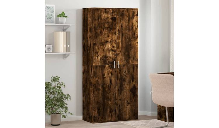 Walplus Engineered Wood Shoe Cabinet - Smoked Oak - 80 x 39 x 178 cm