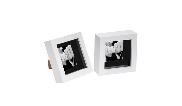 Nicola Spring 3D Box Photo Frames - 4 x 4" with Mount - Set of 2 - White