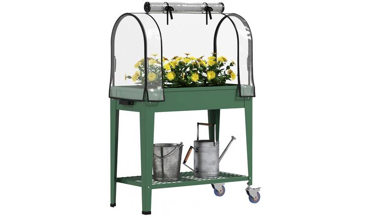 Outsunny Raised Garden Bed with Greenhouse Cover - Green