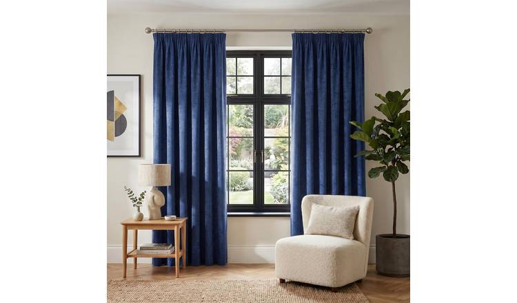 Luxury Living Chenille Blackout Pencil Pleat Curtains 117cm x 137cm - Blue