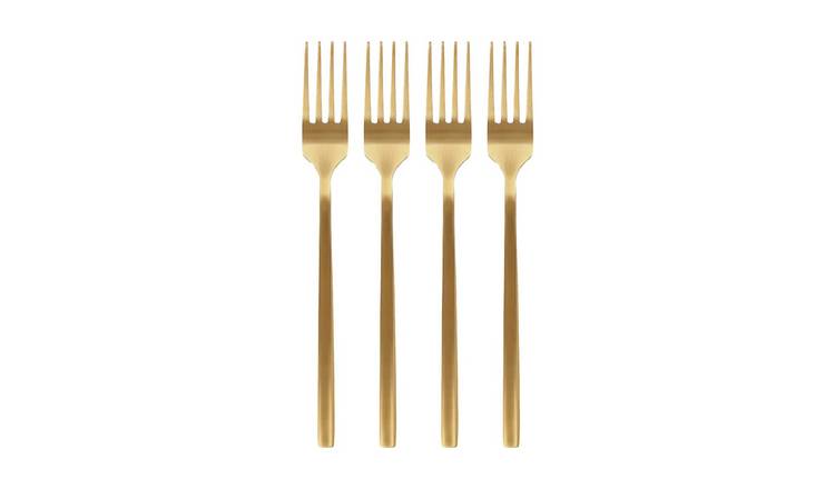 Argon Tableware Stainless Steel Dinner Forks - Gold - Pack of 4