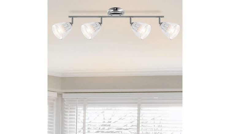 Cosylyte Athella Bathroom 4 Light Modern Ribbed Glass Spotlight - Chrome Base