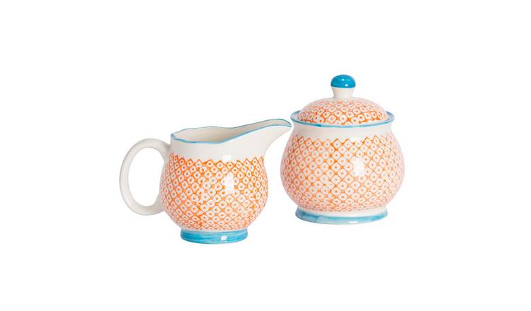 Nicola Spring Hand-Printed Milk & Sugar Set - Orange