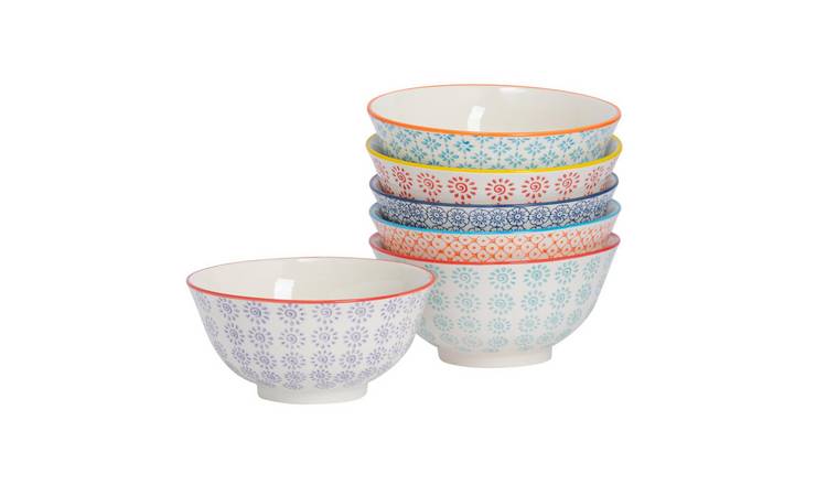 Nicola Spring Hand-Printed Cereal Bowls - 6 Colours - Pack of 6