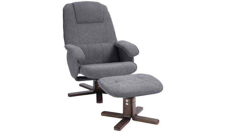 HOMCOM Wooden Swivel Recliner Armchair with Wooden Base - Grey