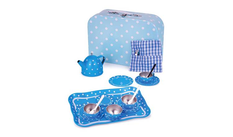 Bigjigs Toys Blue Polka Dot Tin Tea Set - 3 Years +