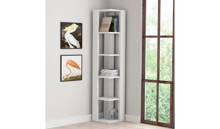 Decortie Nati Corner Particleboard Bookcase - White