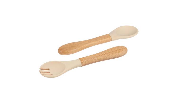 Tiny Dining Bamboo Baby Weaning Fork & Spoon Set - Olive Green
