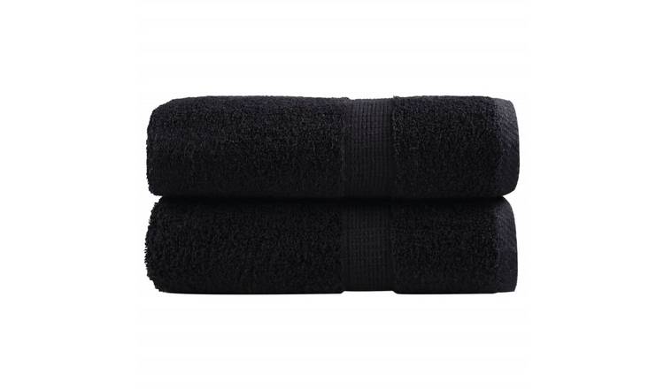 Walplus Pack of 2 Cotton Guest Towels - Black - 30 x 50 cm