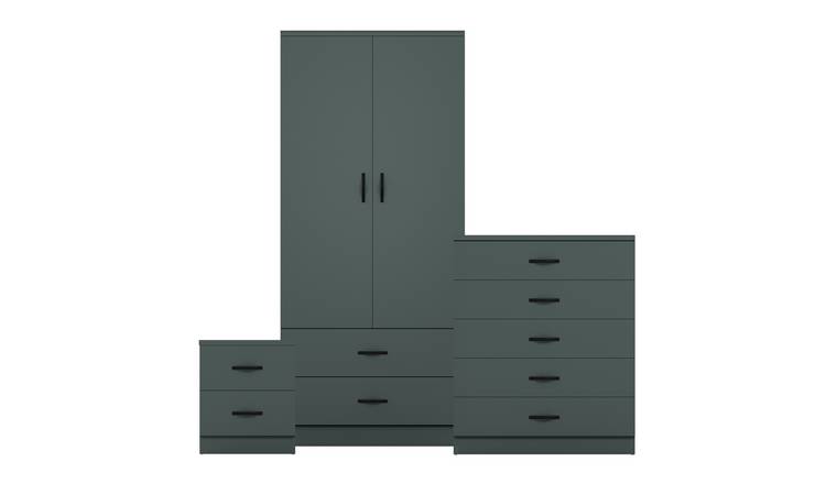 Vida Designs Riano Bedroom Set (Bedside, 5 Drawer Chest, 2x2 Wardrobe) - Green