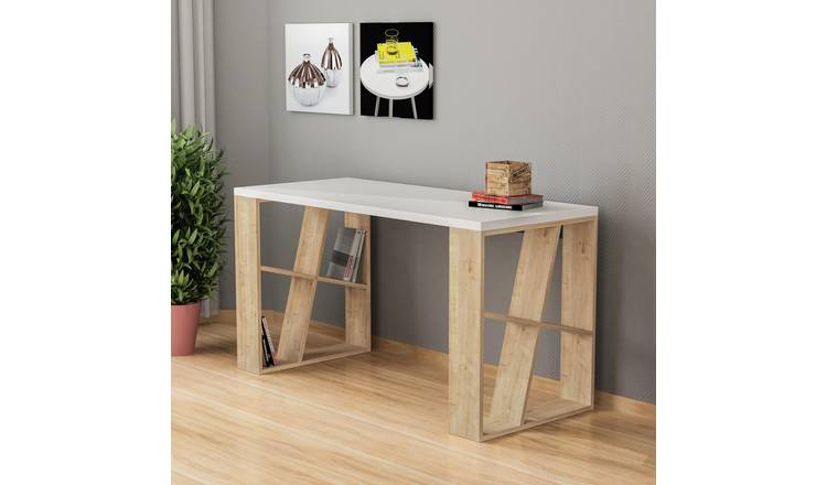 Decortie Honey Melamine Coated Particleboard Desk - White and Oak