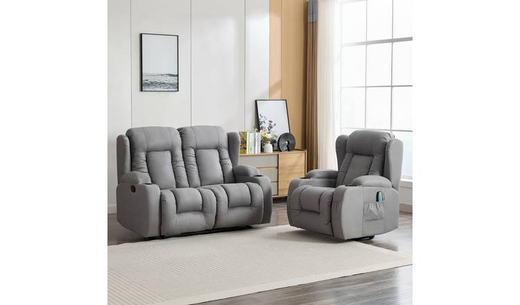 Furniture Online Caesar Manual Recliner Fabric 1+2 Seater Sofa Set - Grey