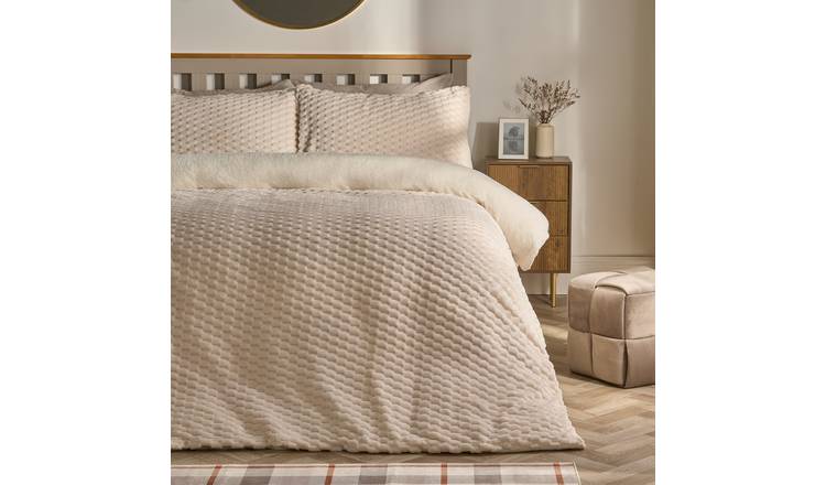 OHS Waffle Fleece Duvet Cover Set Cream - Superking