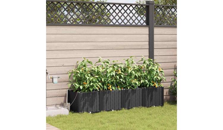 Walplus Pack of 4 Plastic Garden Planter - Black - 160 x 40 x 37.5 cm