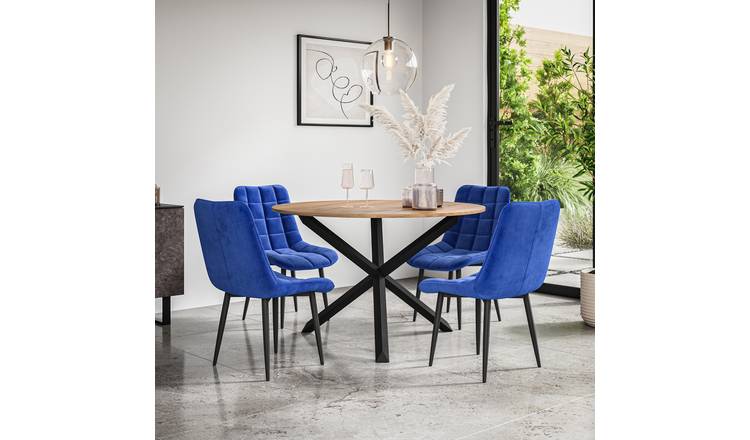 Furniture Online Malvern Nova Oak Table Dining Table & 4 Blue Chairs