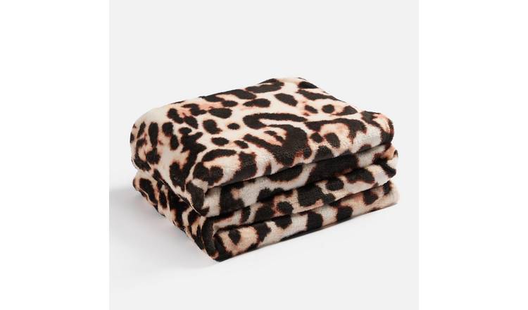 OHS Leopard Print Ultra Soft Blanket Throw 125 x 150cm - Brown