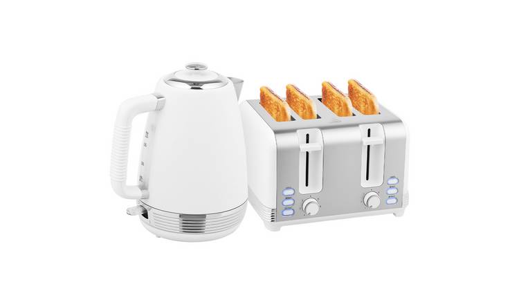 HOMCOM Stainless Steel Kettle and 4 Slice Toaster Set - White and Silver Tone