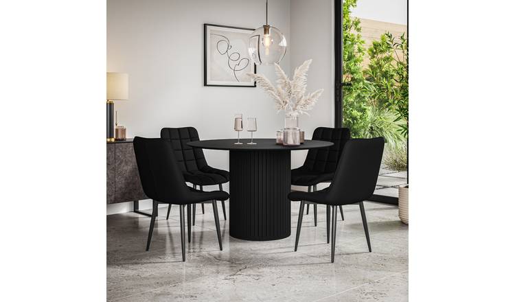 Furniture Online Arlo Nova Black Top w Blk Legs Dining Table & 4 Black Chairs