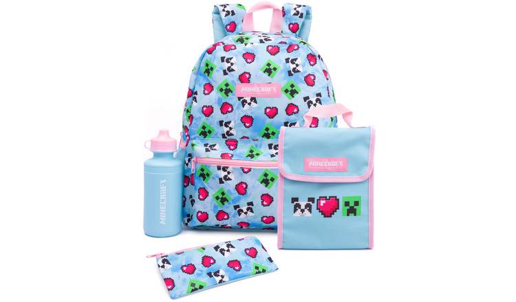 Minecraft Creeper Kids Girls 4 Piece Backpack Set - Blue