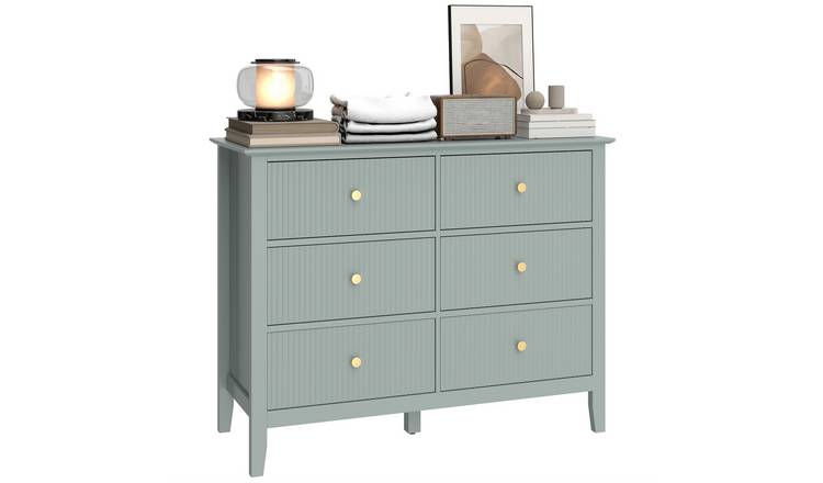 HOMCOM Fluted 6 Drawer Chest – Green