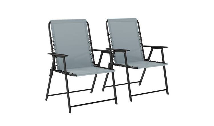 Outsunny Set of 2 Textilene Foldable Garden Chair with Armrest - Light Grey