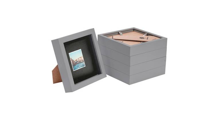 Nicola Spring 3D Box Photo Frames - 6 x 6" with Mount - Set of 5 - Grey