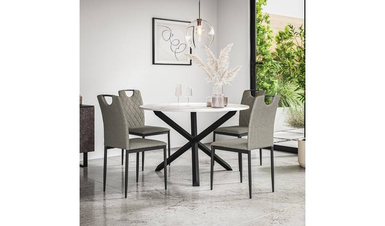 Furniture Online Malvern Monza Marble Top Dining Table & 4 Grey Chairs