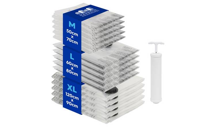 Harbour Housewares Vacuum Storage Bags with Hand Pump - 3 Sizes - Pack of 15